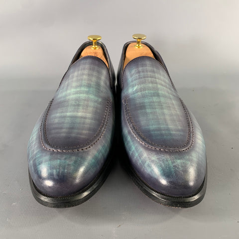 KLEIN EPSTEIN & PARKER Size 9.5 Turquoise Blue Abstract Leather Slip On Loafers