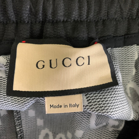 GUCCI Size L Black Monogram Cotton Sweatpants Casual Pants