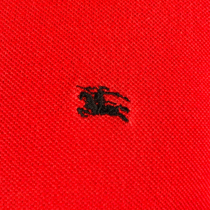 BURBERRY Size S Red Contrast Check Trim Cotton Pique Polo