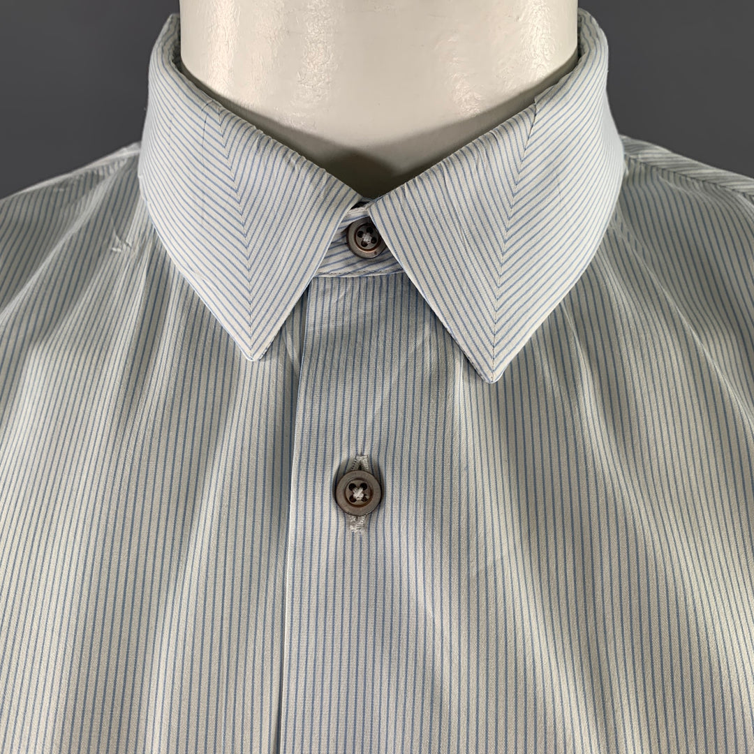 JIL SANDER Size L Blue White Pinstripe Cotton Blend Long Sleeve Shirt