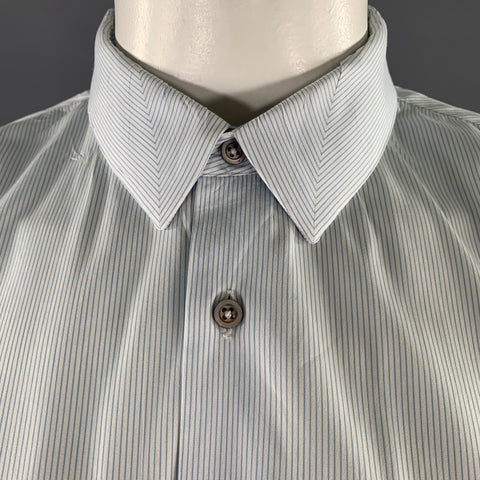 JIL SANDER Size L Blue White Pinstripe Cotton Blend Long Sleeve Shirt