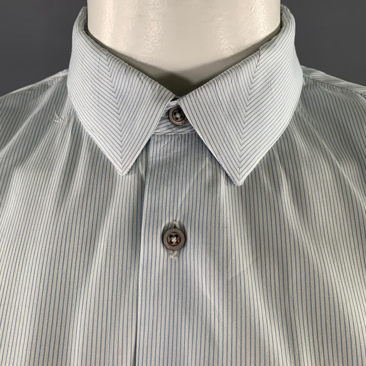 JIL SANDER Size L Blue White Pinstripe Cotton Blend Long Sleeve Shirt