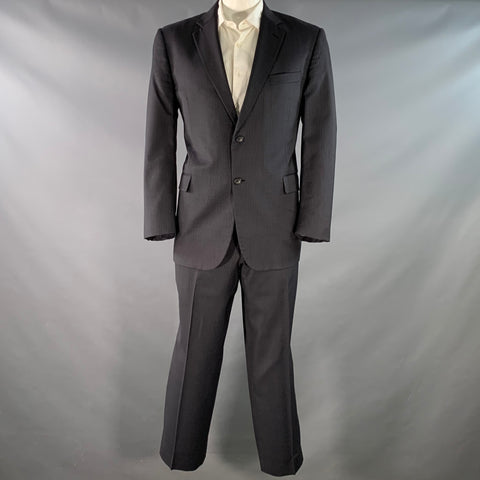 BURBERRY LONDON Size 44 Regular Black Grey Stripe Wool Notch Lapel Suit