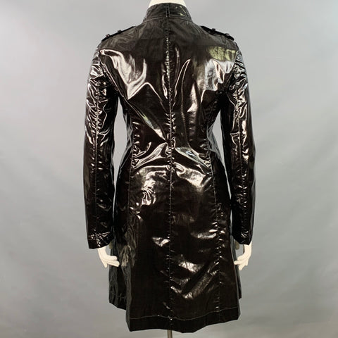 EMPORIO ARMANI Size 12 Black Polyester Cotton Epaulets Zip Pockets Hidden Snaps Coat