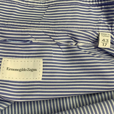 ERMENEGILDO ZEGNA Size L Blue White Stripe Cotton Long Sleeve Shirt