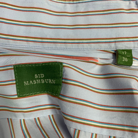 SID MASHBURN Size L Blue Orange Stripe Cotton One Pocket Long Sleeve Shirt