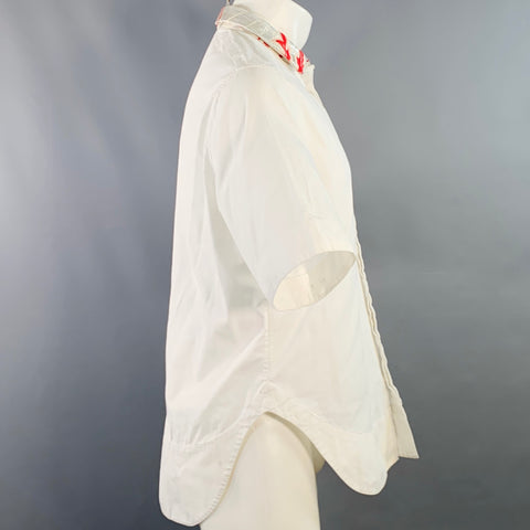 HAIDER ACKERMANN Size M White Cotton Hidden Placket Short Sleeve Shirt
