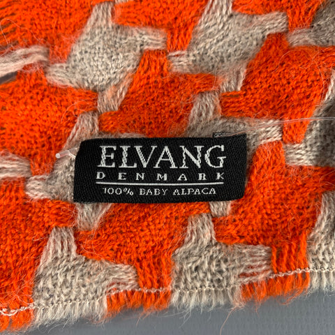ELVANG Orange Beige Houndstooth Alpaca Woven Scarf