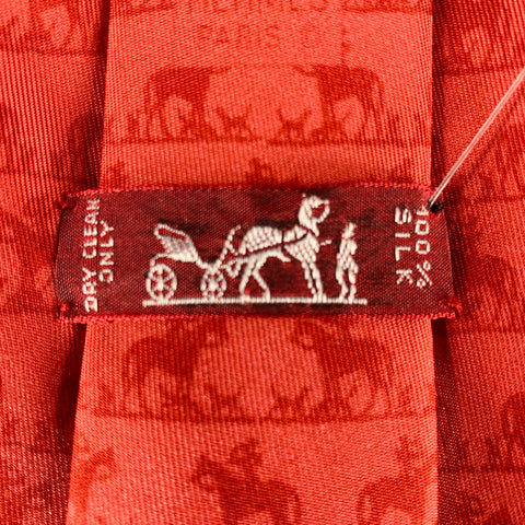 HERMES Red Equestrian Silk Tie
