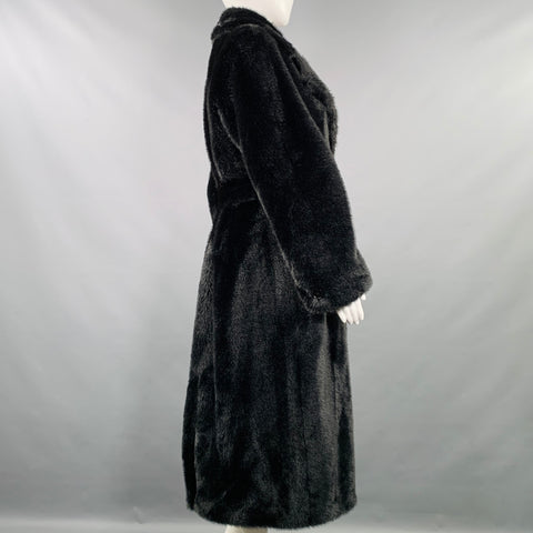 SANDRO Size S Black Polyester Textured Faux Fur Notch Lapel Coat