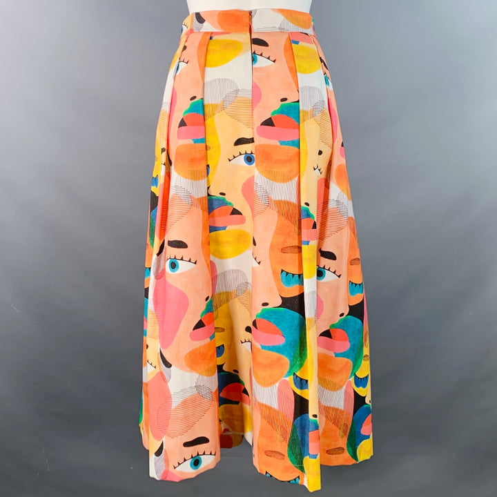 LABORATORIO Size 8 Multi Color Cotton Abstract Figures Pleated Maxi Skirt