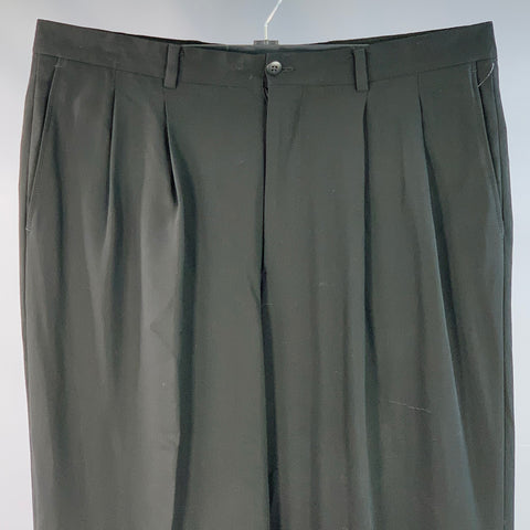 GIORGIO ARMANI Size 34 Black Wool Pleated Cuffed Tapered Dress Pants