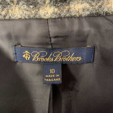 BROOKS BROTHERS Size 10 Grey Tan Wool Plaid Cropped Jacket