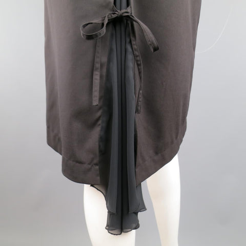 DROZDZIK Size 6 Black Pleated Wool Sheer Fishtail Pencil Skirt