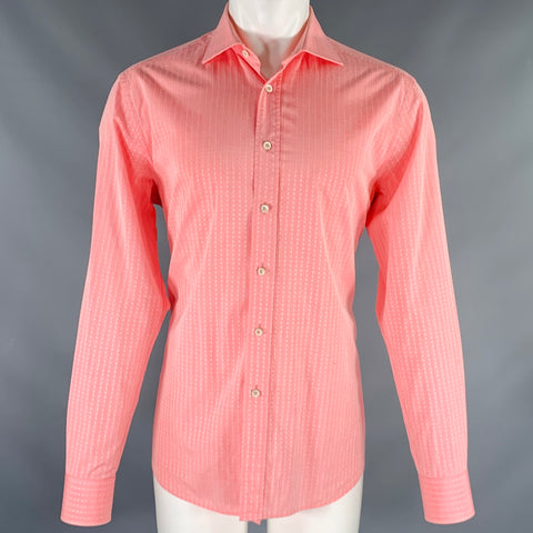 PRADA Size M Pink White Textured Cotton Long Sleeve Shirt