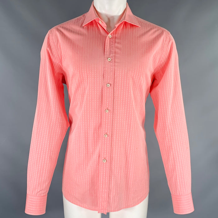 PRADA Size M Pink White Textured Cotton Long Sleeve Shirt
