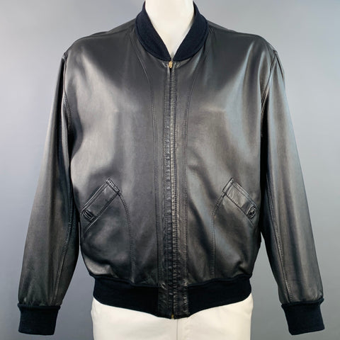 BALLY Size 42 Black Suede Leather Reversible Bomber Jacket