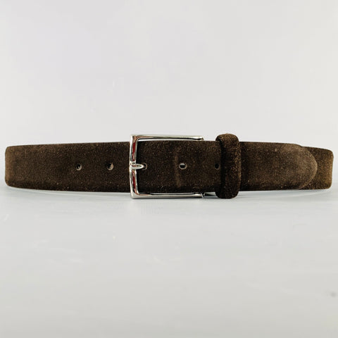 ANDERSON'S Size 34 Brown Silver Calf Suede Belt