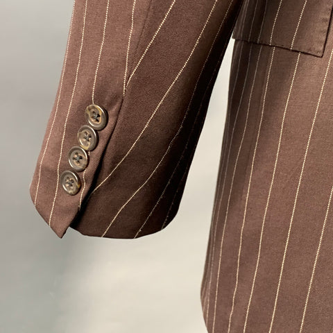 POLO by RALPH LAUREN Size 40 Regular Brown Cream Pinstripe Notch Lapel Suit
