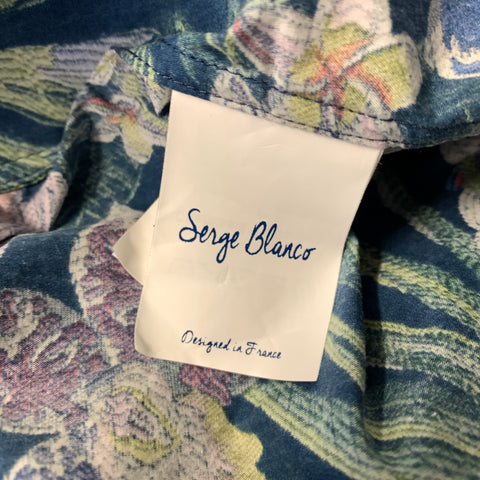 SERGE BLANCO Size L Blue Green Multi Floral Cotton Long Sleeve Shirt