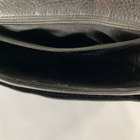 SALVATORE FERRAGAMO Black Pebble Grain Leather Double Buckle Messenger Bag