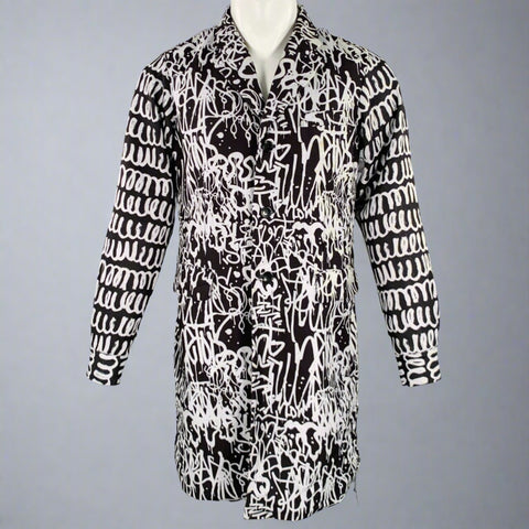 COMME des GARCONS 2019 Size M Black White Print Polyester Coat