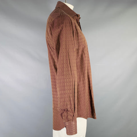 ETRO Size L Brown Purple Geometric Cotton Button Up Long Sleeve Shirt