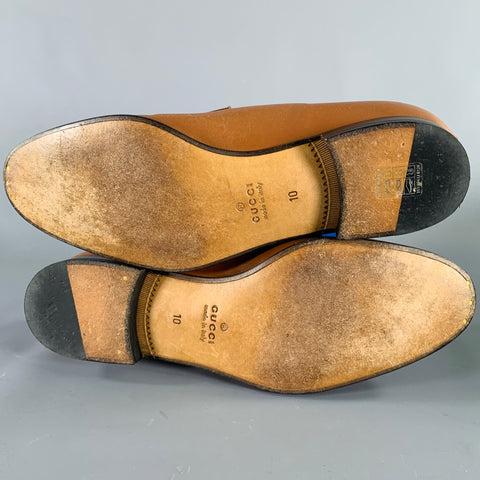 GUCCI Size 10.5 Tan Leather Slip On Loafers