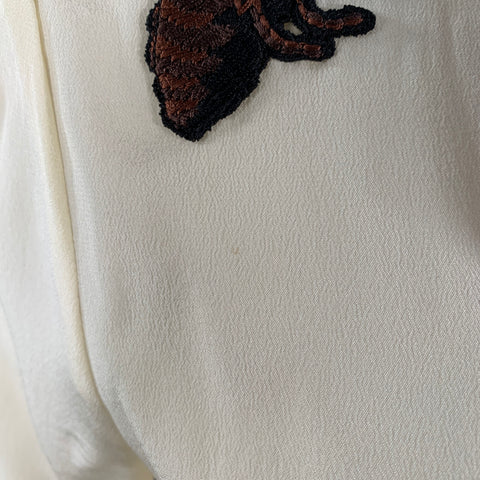 GUCCI Size 2 Cream Red Blue Silk Embellishment Pussybow Honeybees Blouse