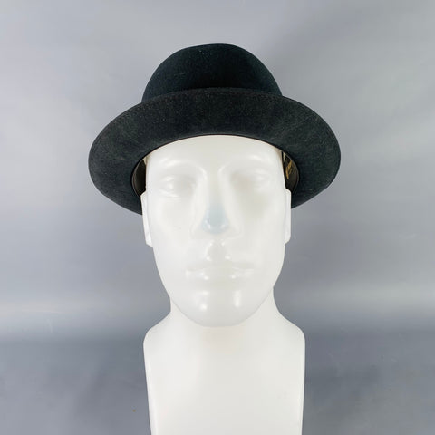 MALLORY Vintage 1930s Size 7 3/8 Black Felt Trilby Fedora Hat