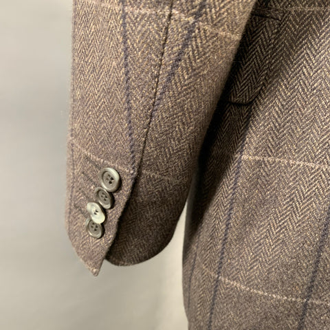 Veste de Sport en Cachemire à Carreaux Fenêtre Marron Noir Beige LARUSMIANI Taille 42