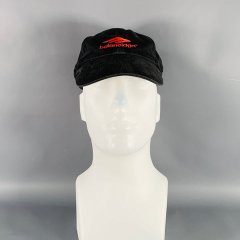 BALENCIAGA Size L Black Red Logo Cotton Baseball Cap Hat