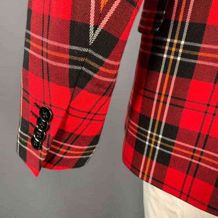 MR TURK Size 44 Red Black White Plaid Wool Notch Lapel Sport Coat