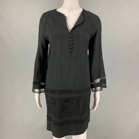 CHLOE Size 6 Black Acetate Blend Lace 3/4 Sleeves Dress