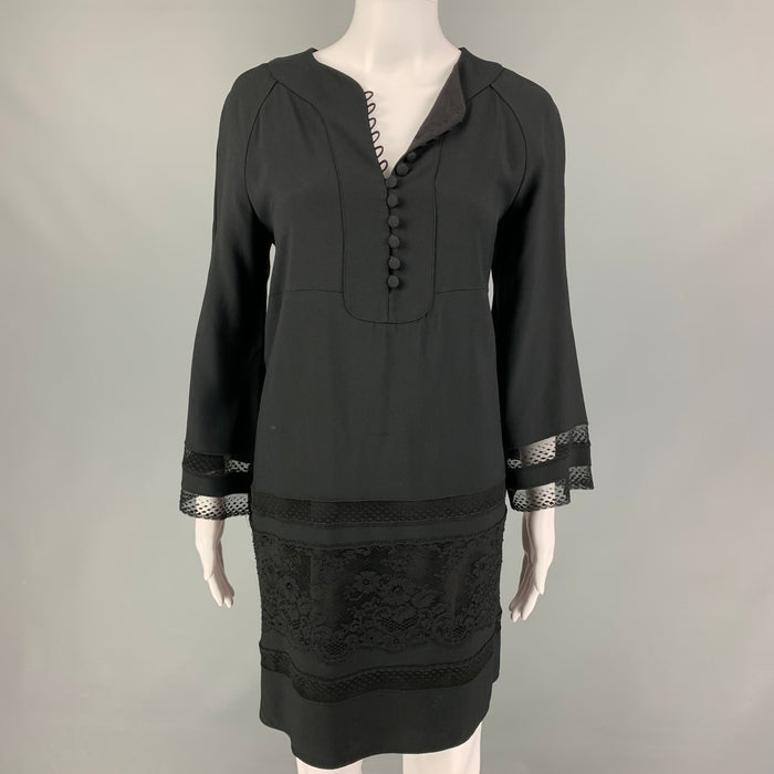 CHLOE Size 6 Black Acetate Blend Lace 3/4 Sleeves Dress