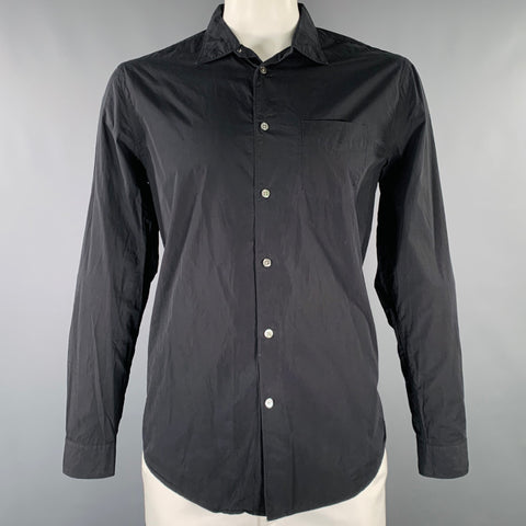 JOHN VARVATOS Size L Black Cotton Roll Tabs One Pocket Long Sleeve Shirt