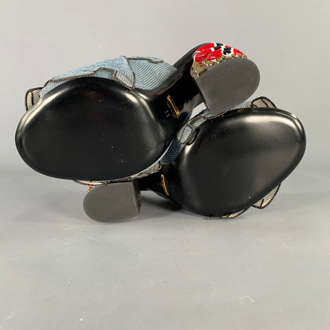 GUCCI Size 8 Trompe L'oeil Blue Red Gold Beaded Mules Sandals