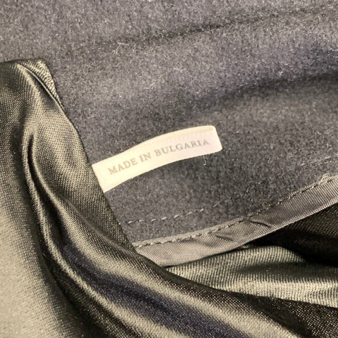 SANDRO Size S Navy Black Wool Blend Faux Leather Trim Toggle Closure Coat