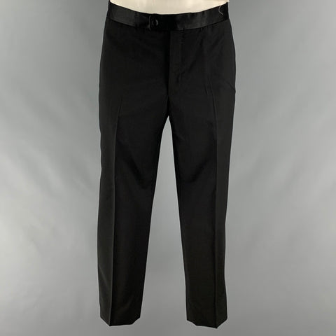 LANVIN Taille 46 Noir Solide Laine Mohair Peak Revers Smoking