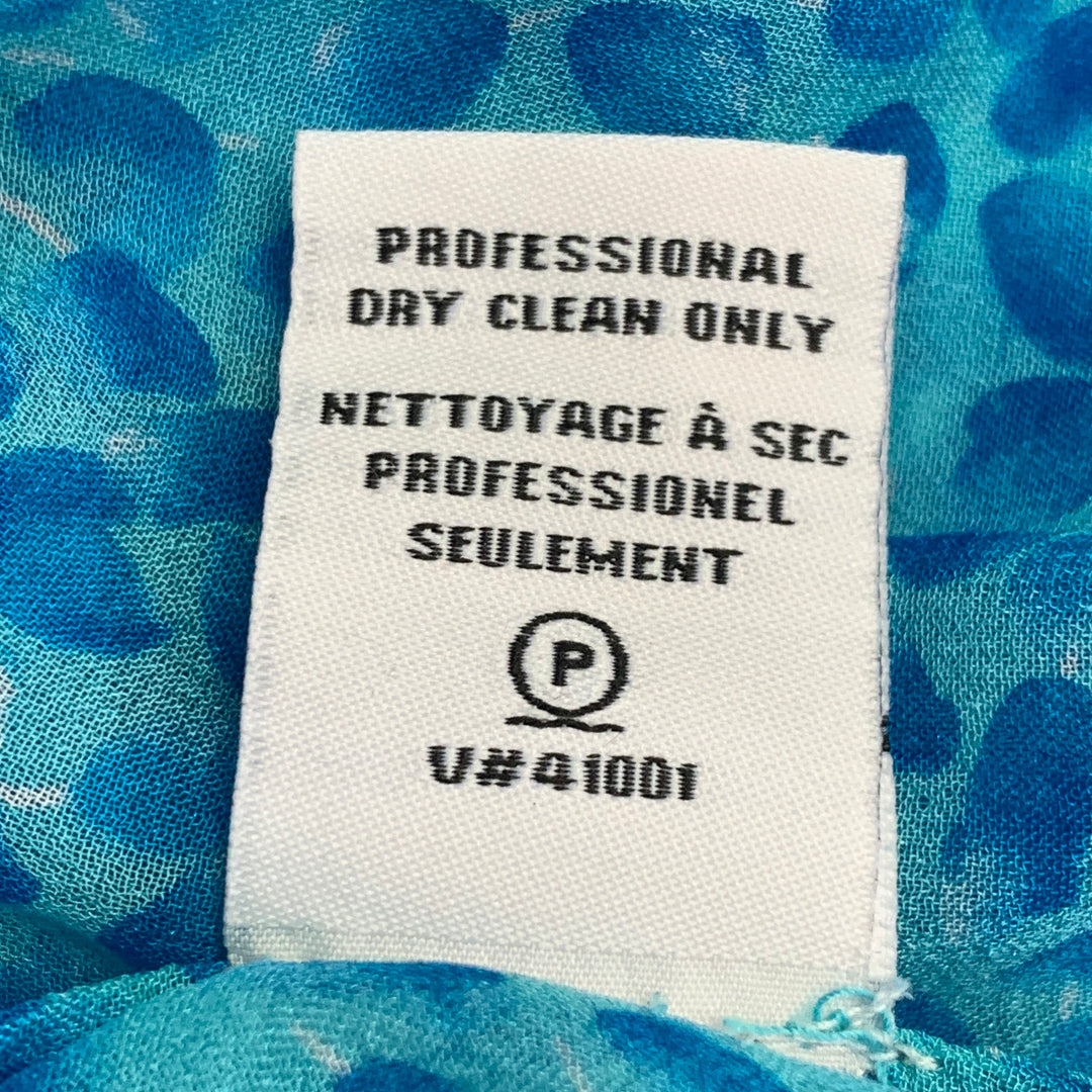 DIANE VON FURSTENBERG Size 12 Aqua Blue Silk Abstract Hidden Buttons Shirt