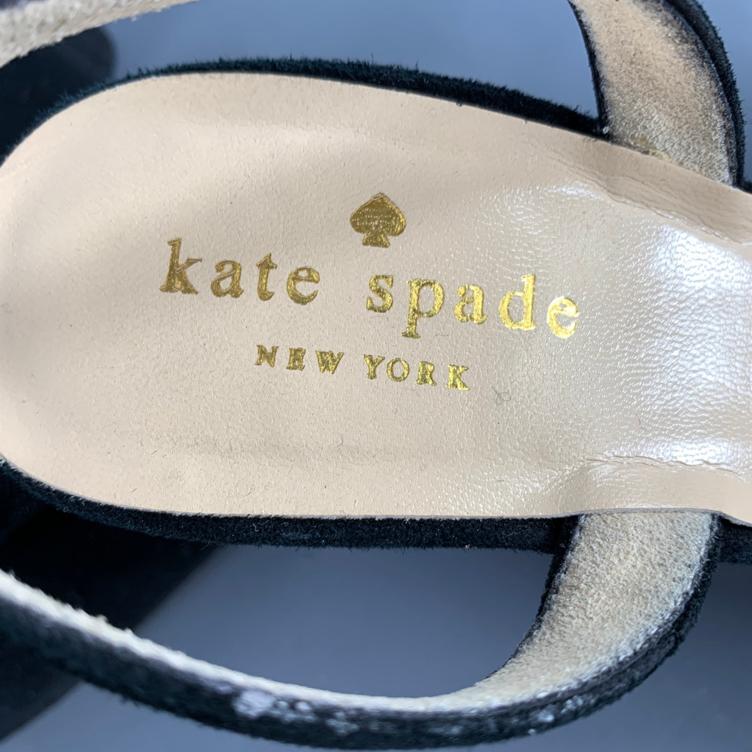 KATE SPADE Size 7 Black Suede Bow Slingback Kitten Heel Pumps