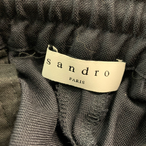 SANDRO Size 30 Navy White Vertical Stripe Wool Drawstring Casual Pants