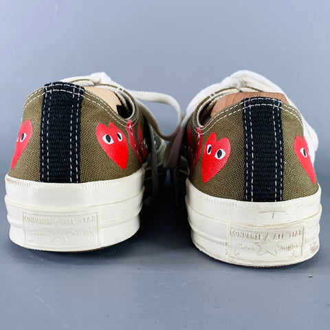 CONVERSE Size 10 Red Olive Hearts Canvas Sneakers