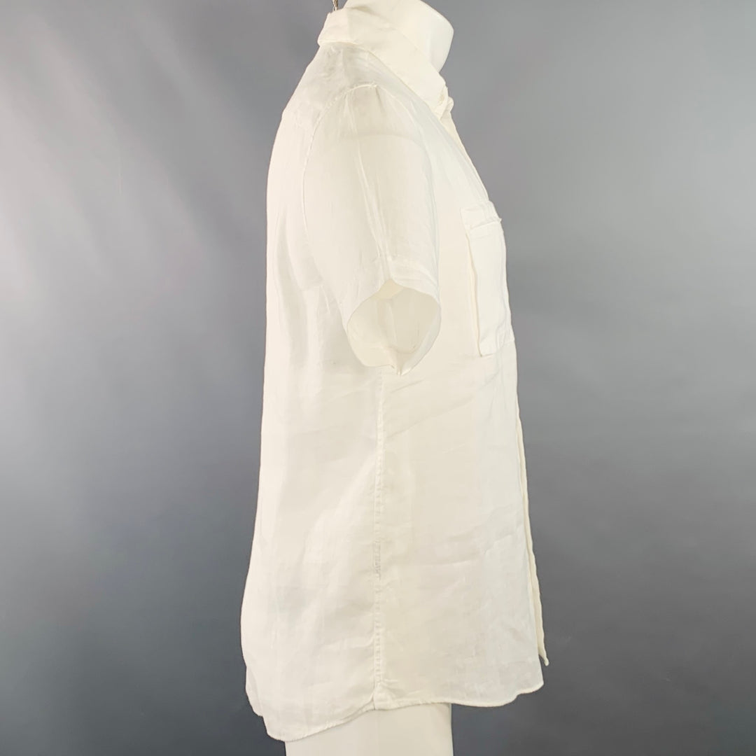 ARMANI COLLEZIONI Size M White Linen Two Pockets Short Sleeve Shirt