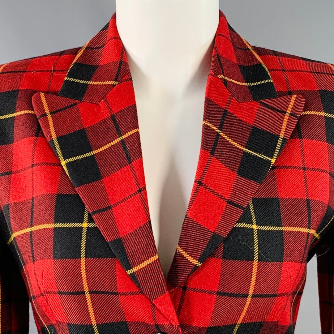 MICHAEL KORS COLLECTION Size 2 Red Black Yellow Wool Plaid Jacket Blazer