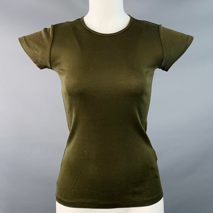 RALPH LAUREN Size S Olive Green Mercerized Cotton Crew Neck T-shirt Casual Top