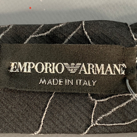 EMPORIO ARMANI Black Grey Textured Silk Blend Skinny Tie