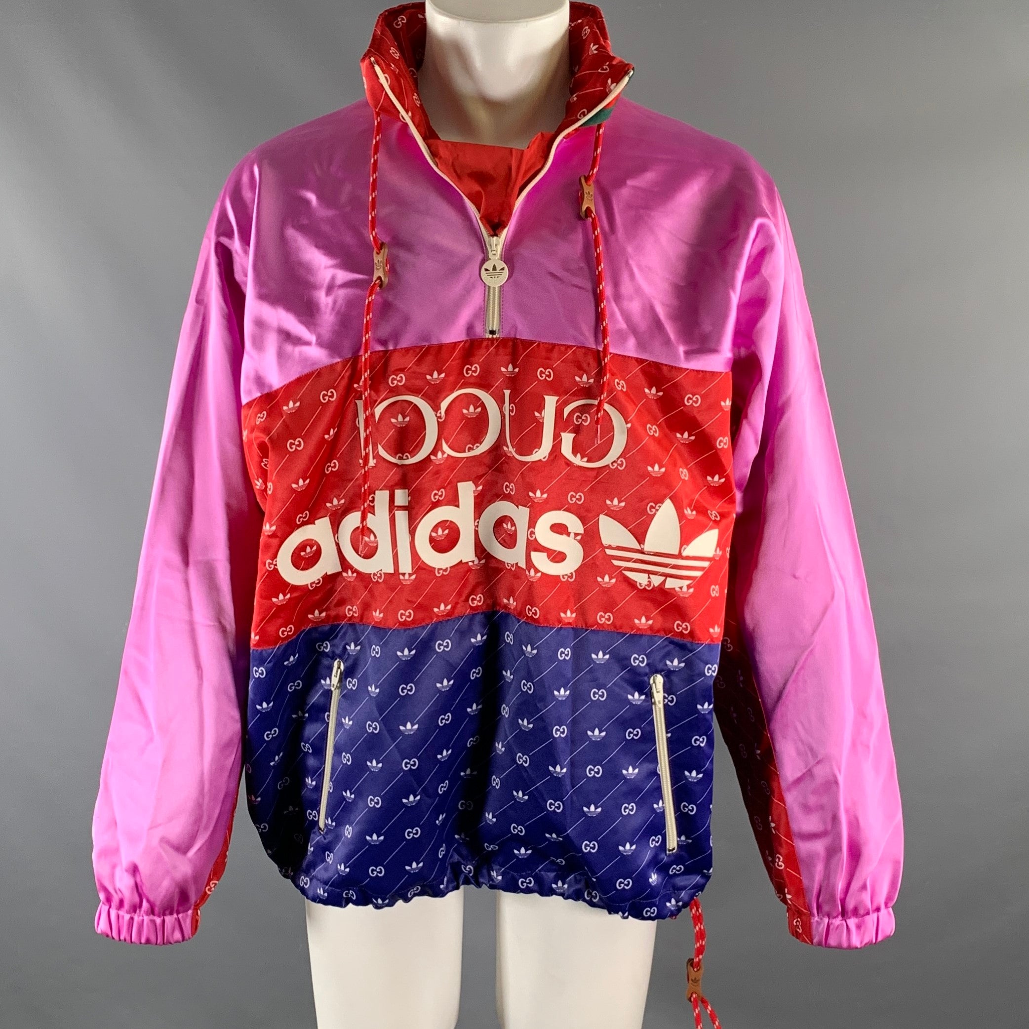 GUCCI X ADIDAS Size 38 Multi-Color Monogram Acetate Anorak Jacket