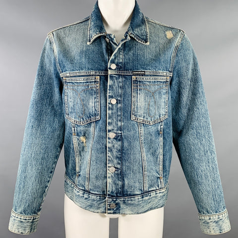 CALVIN KLEIN JEANS Size M Blue Distressed Cotton Jacket