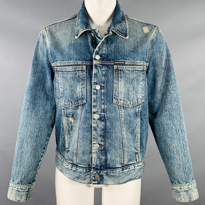CALVIN KLEIN JEANS Size M Blue Distressed Cotton Jacket